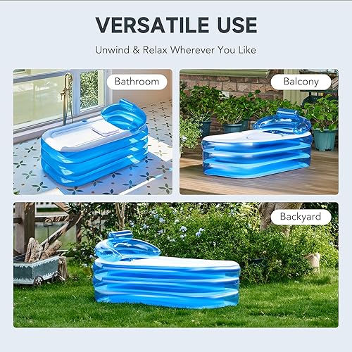 Miniatura 8 de CO-Z Bañera inflable con bomba de aire eléctrica y almohada reposacabezas para baño, bañera inflable portátil para adultos, para exteriores