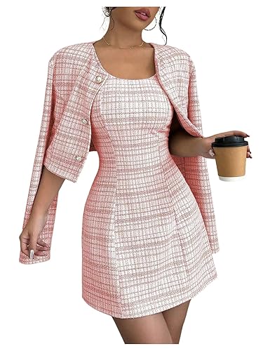 SOLY HUX Women's 2 Piece Outfits Plaid Long Sleeve Button