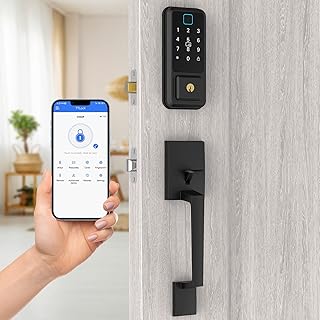Smart Lock Keyless Entry Door Lock with Handles CINOP Fingerprint Smart Deadbolt Lock, Biometric Keypad Lock Front Door Lock handle Set, Bluetooth Electronic Digital Code Auto Lock,Works with Free App