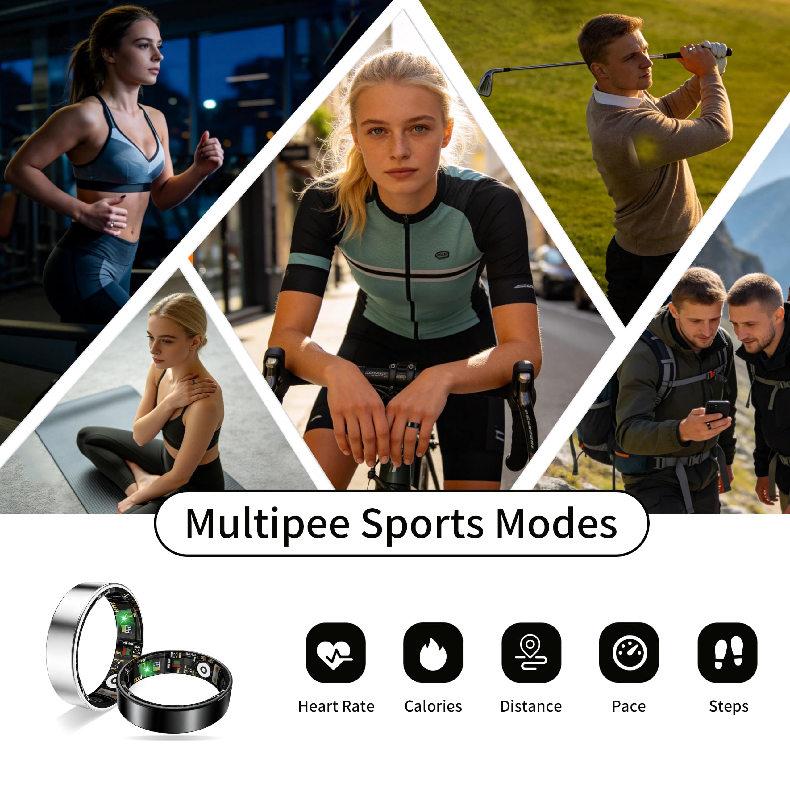 Smart Ring Health Tracker per donne e uomini, monitoraggio della salute dell'esercizio del sonno, monitoraggio giornaliero, compatibile con iOS/Android, impermeabile IP68, nessun abbonamento richiesto