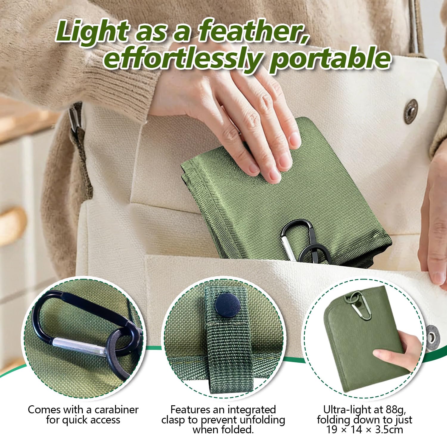 Set de 2 Esterilla Plegable para Exterior Tejido Oxford Reforzado Camping Portátil 88g con Mosquetón y Hebilla