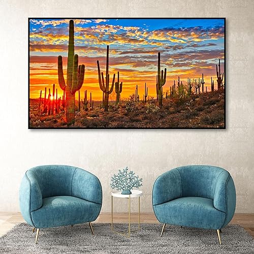 Miniatura 4 de Kits de pintura con diamantes de imitación bricolaje para adultos, Puesta de sol con cristales 5D Cactus arte con gemas, Cuadros grandes para el