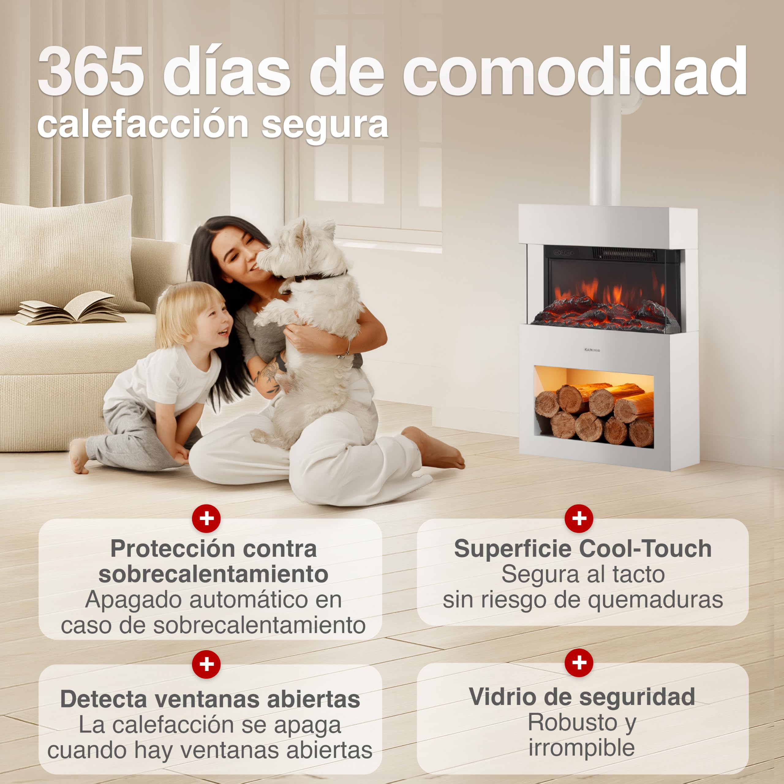 KAMINIO® Henri Chimenea eléctrica con Calefactor & Tubo de Estufa [Blanco]