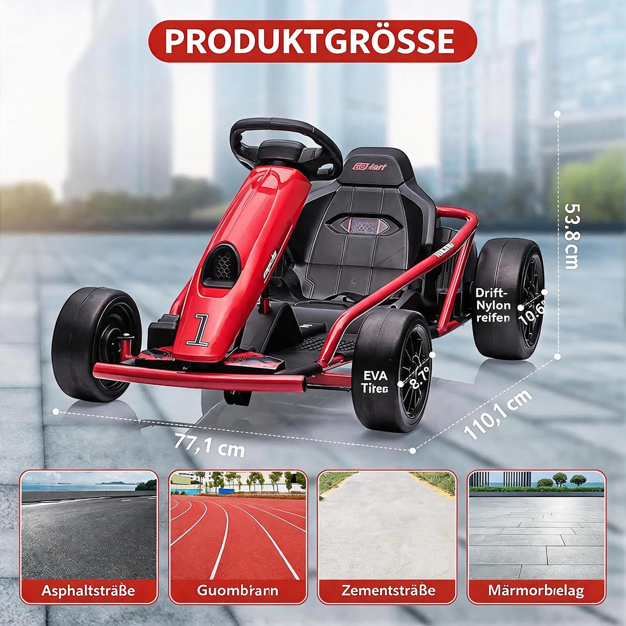 Go-Kart eléctrico de 24 V para niños con función de deriva – 2 motores de 300 W de alto rendimiento, hasta 13 km/h, batería de 9 Ah, arranque suave, coche eléctrico para niños de 8 a 12 años