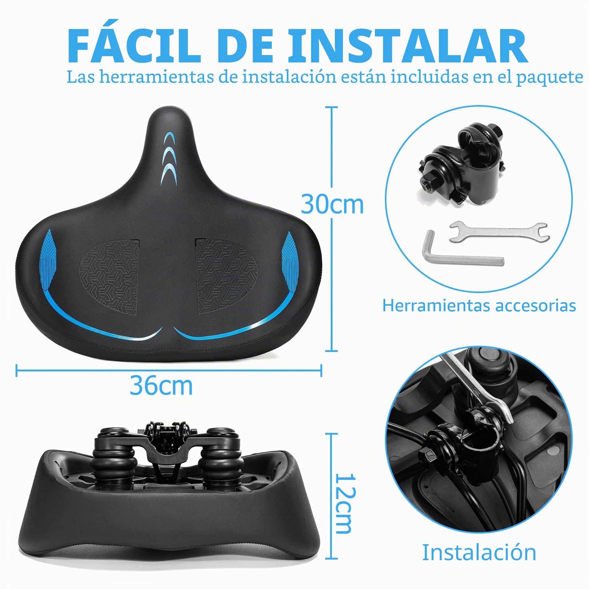 CDYWD Sillin Bicicleta Muy Comodo Hombres y Mujeres, Asiento Bicicleta Extra Ancho, Acolchado Ergonómico en Forma de ala, Sillín Bicicleta para MTB, Ebike, City Bike, Bicicleta Estática