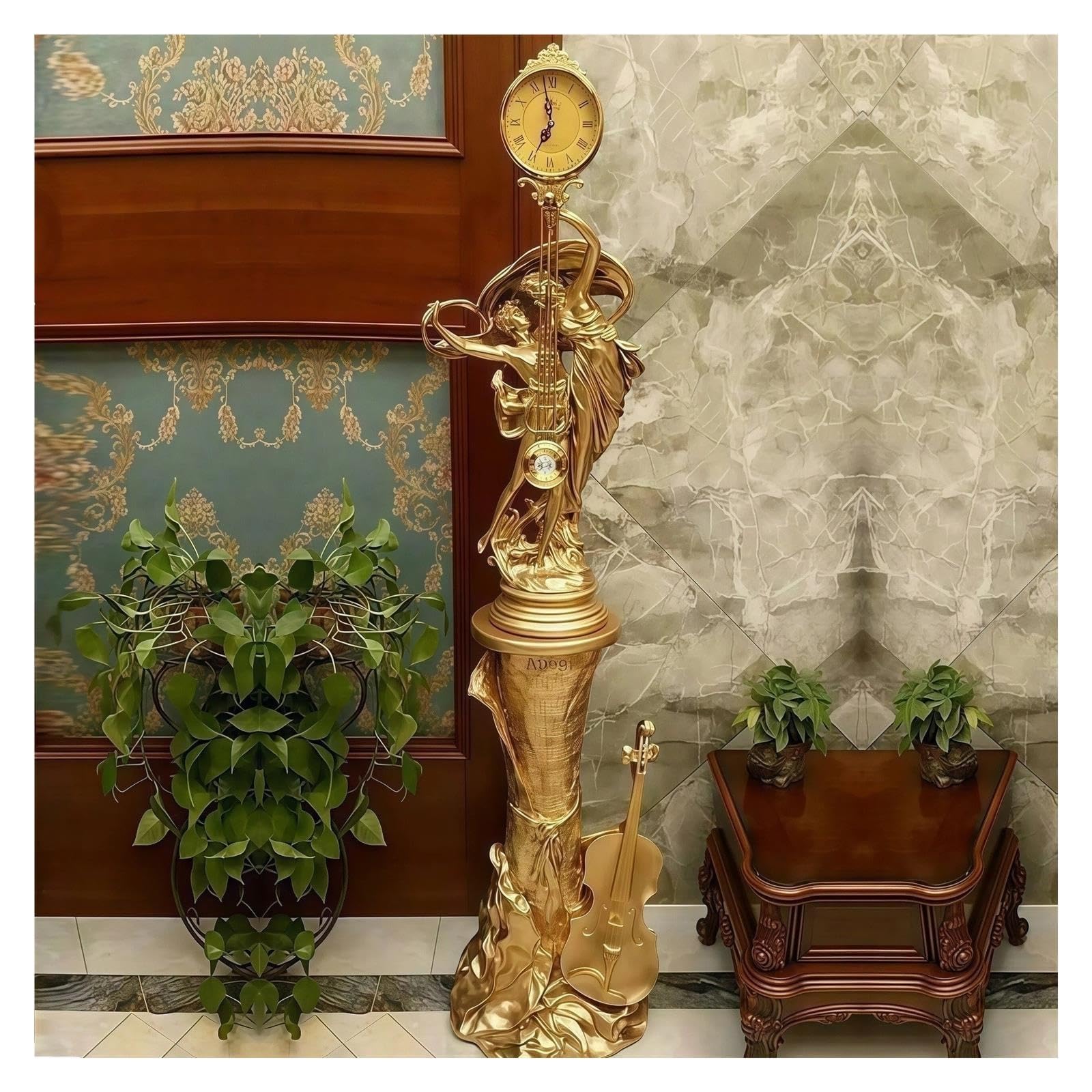 Reloj de abuelo Reloj de piso Cuarzo Escultura silenciosa de estilo europeo