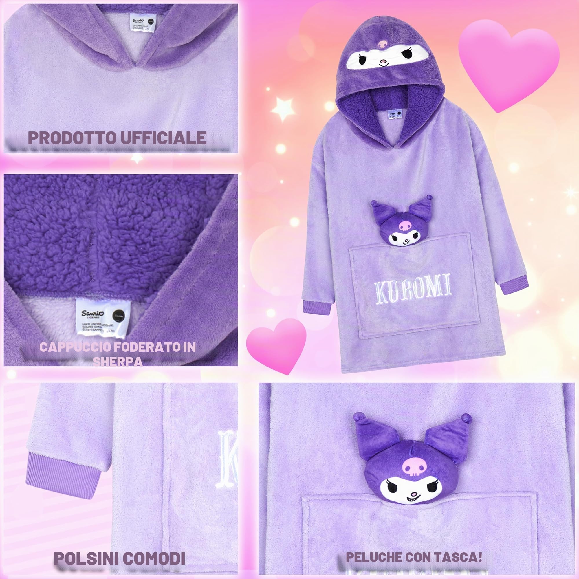 Hello Kitty Sanrio Felpa Coperta Bambina Adolescenti con Cappuccio, Kawaii Oversize Coperta Indossabile, Anime Regalo Ragazza