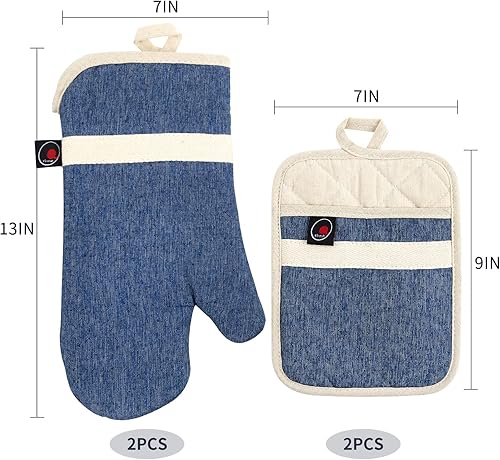 Miniatura 6 de Juego de manoplas de horno y agarraderas para platos, 100% algodón, perfecto para regalo, hornear y cocinar todos los días, duradero, resistente al