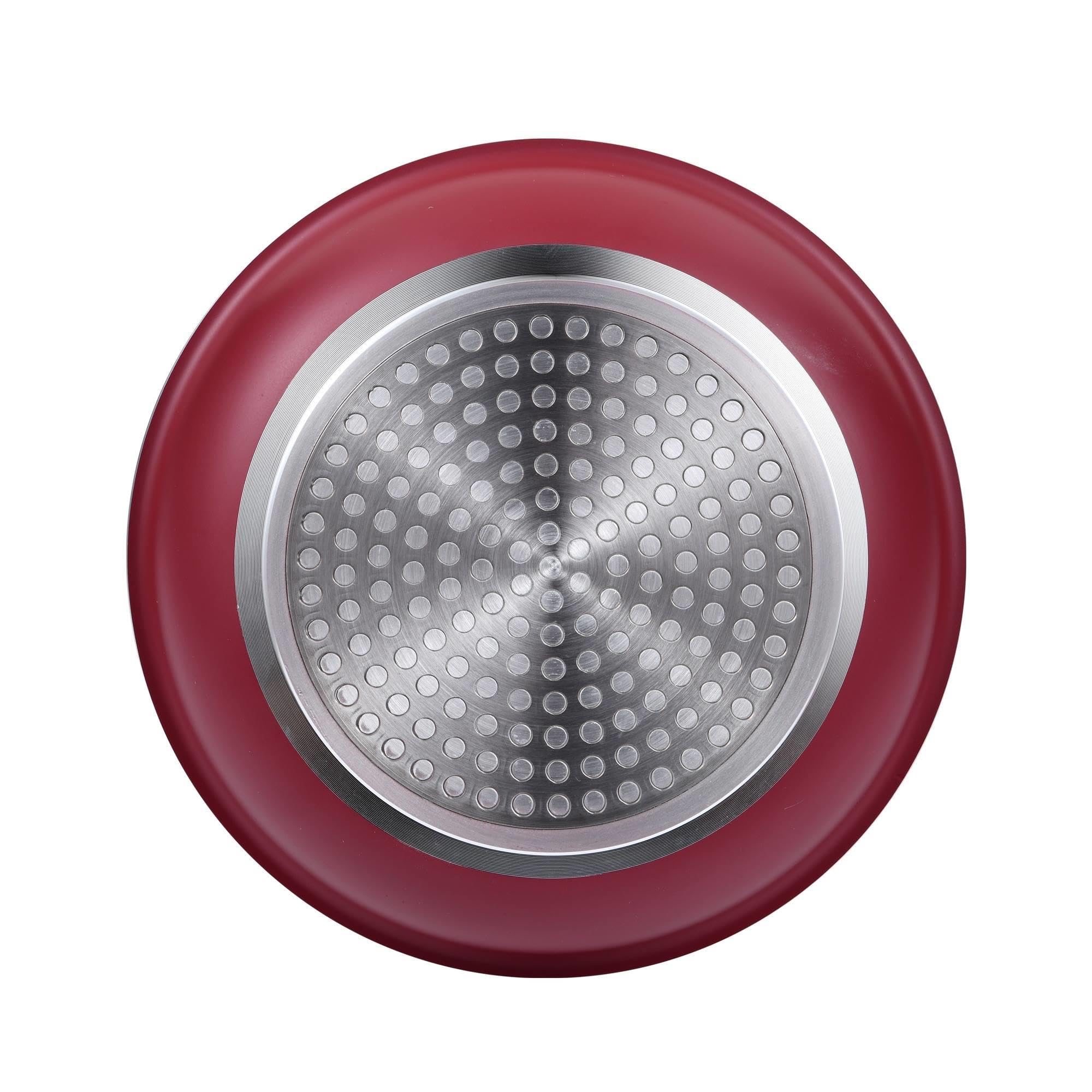 Set de 5 poêles Ø18Ø20Ø22Ø24Ø26cm avec 2 poignées amovibles + 3 casseroles Ø16Ø18Ø20cm avec manche amovible -Aluminium pressé couleur rouge Click&Cook Bergner