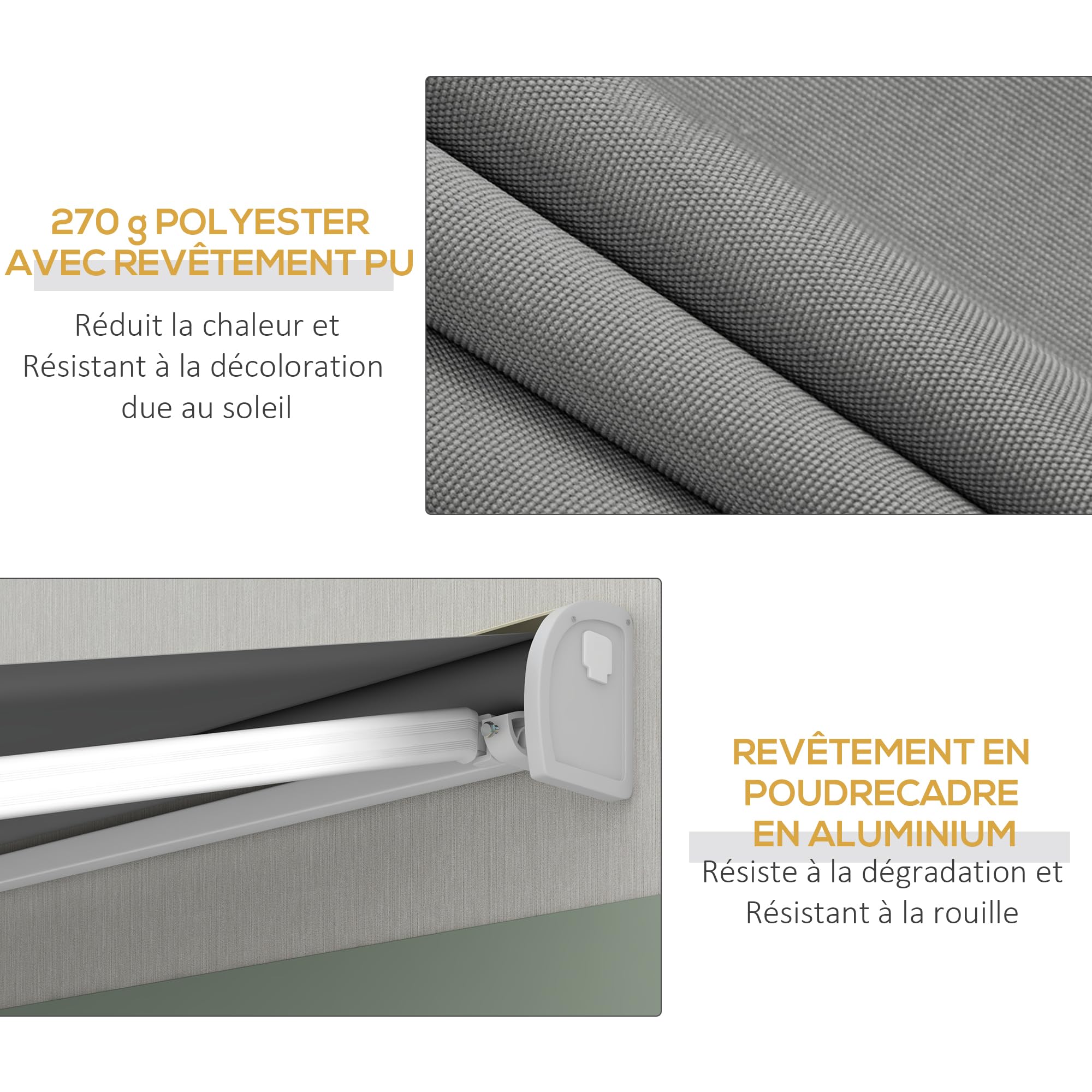 Outsunny Store Banne Motorisé Store Banne Électrique 4 x 3 m Gris Clair | Angle Réglable 14°-30°, avec Télécommande et Manivelle Manuelle, en Aluminium et Polyester de 270g/m² Protection Solaire