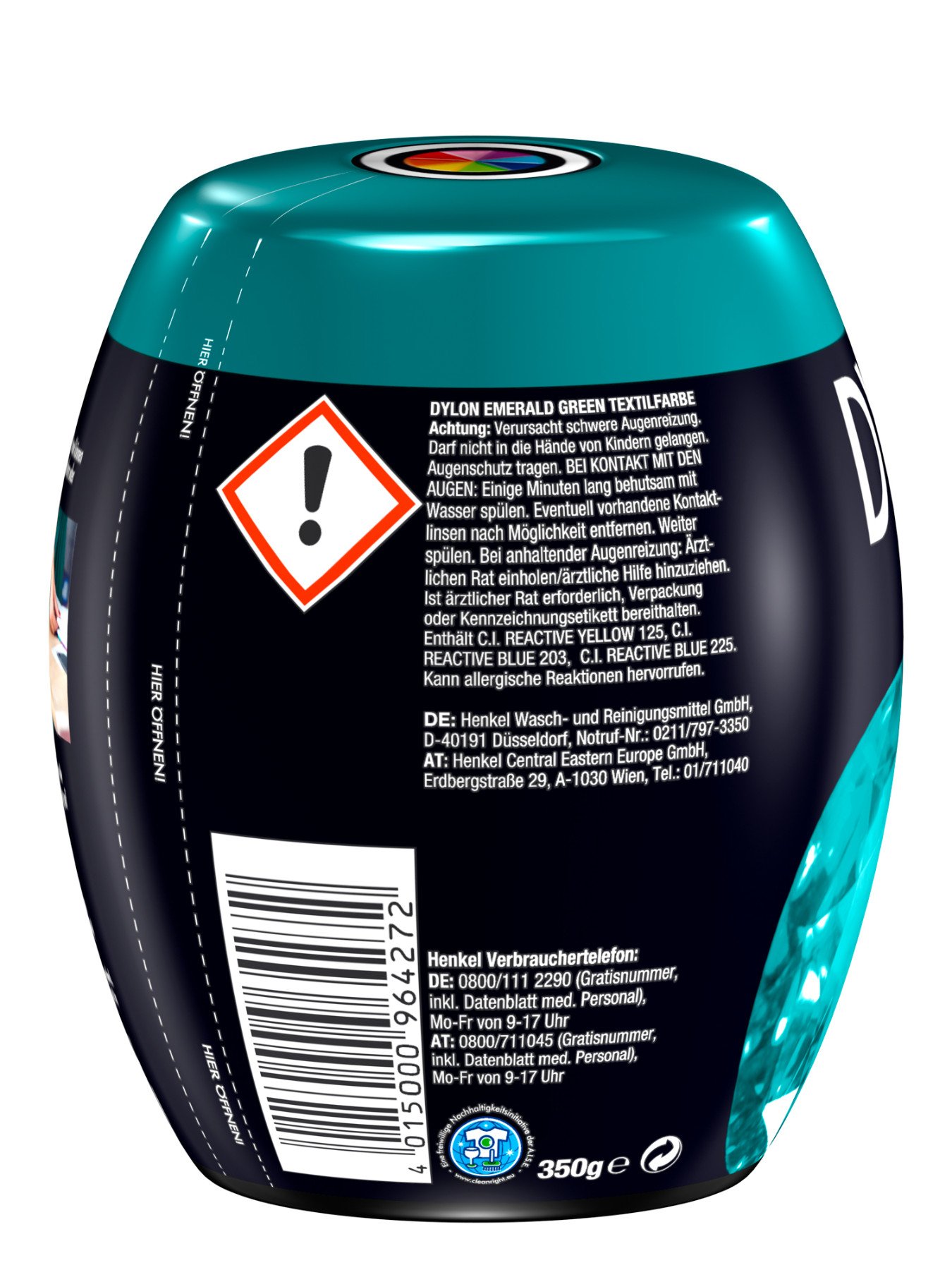 Tinte Dylon verde esmeralda, paquete de una unidad de 350 g