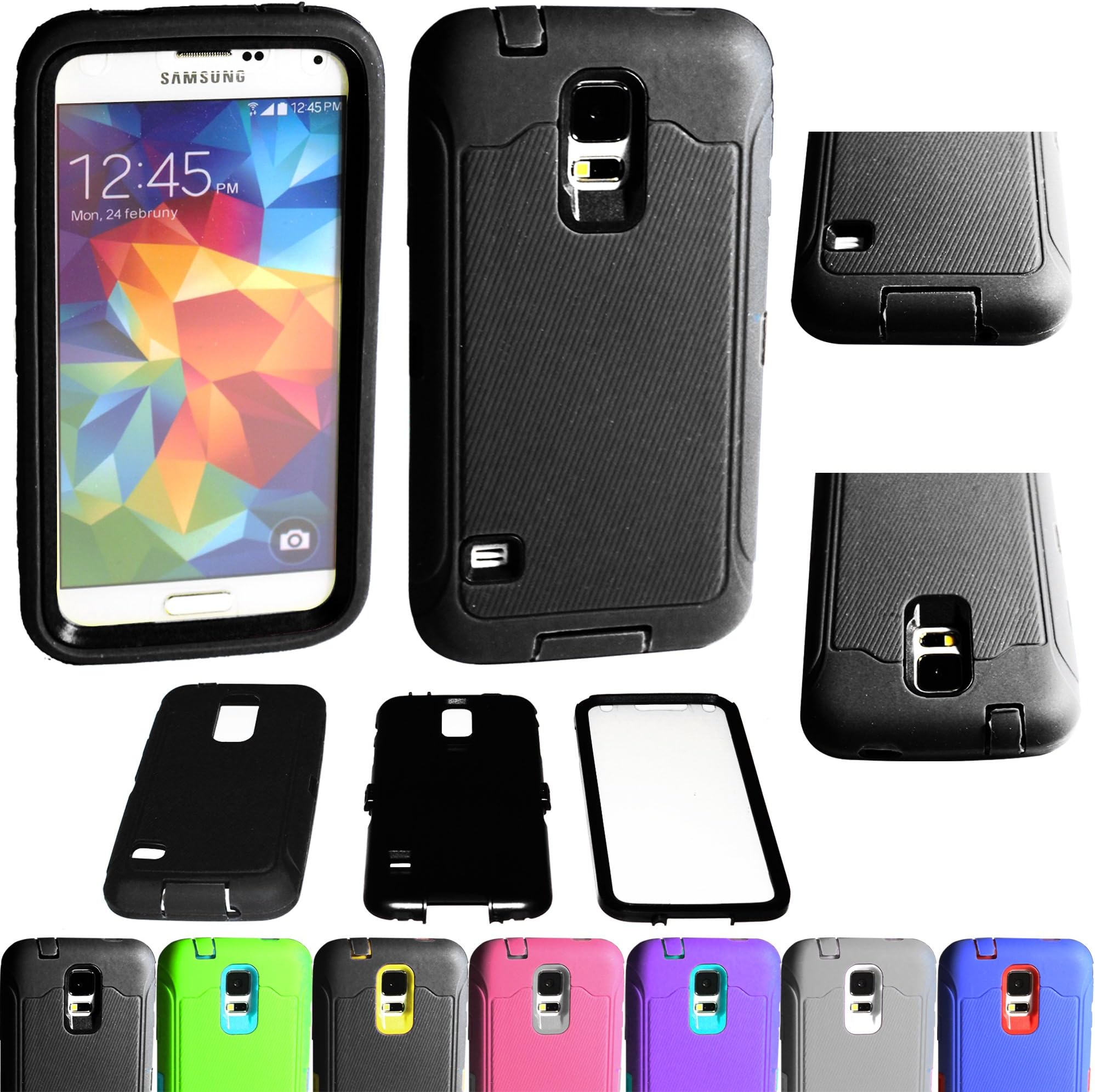 Samsung Galaxy S5 Shock-proof Dirt Dust Proof Rugged Rubber Impact Hard Hybrid Case with Built in Screen (black-black)