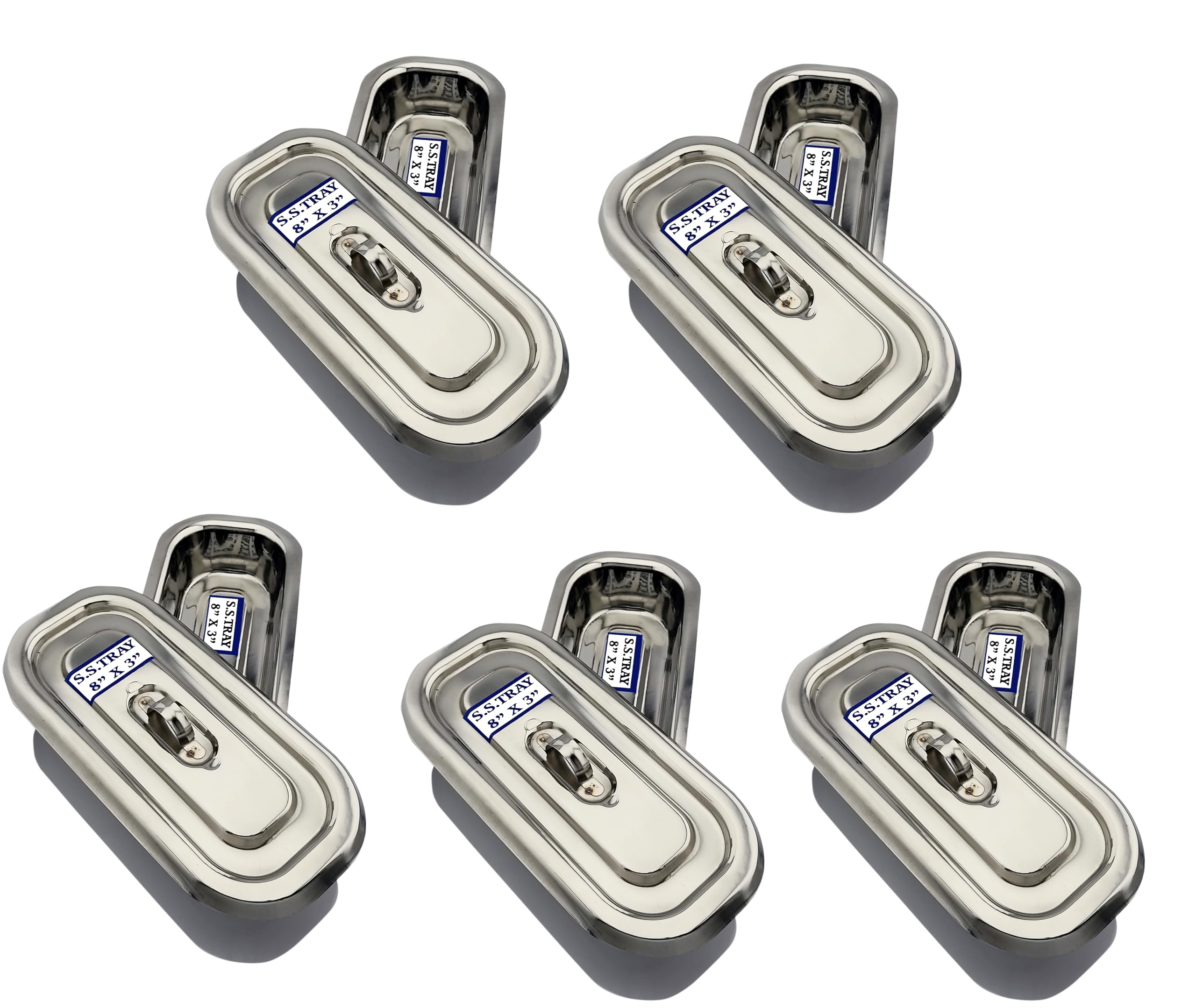 SS Medical Reusable Instrument Tray (8”inch x 3”inch) with lid (Set of 5) Reusable Medical Tray ()-image-3