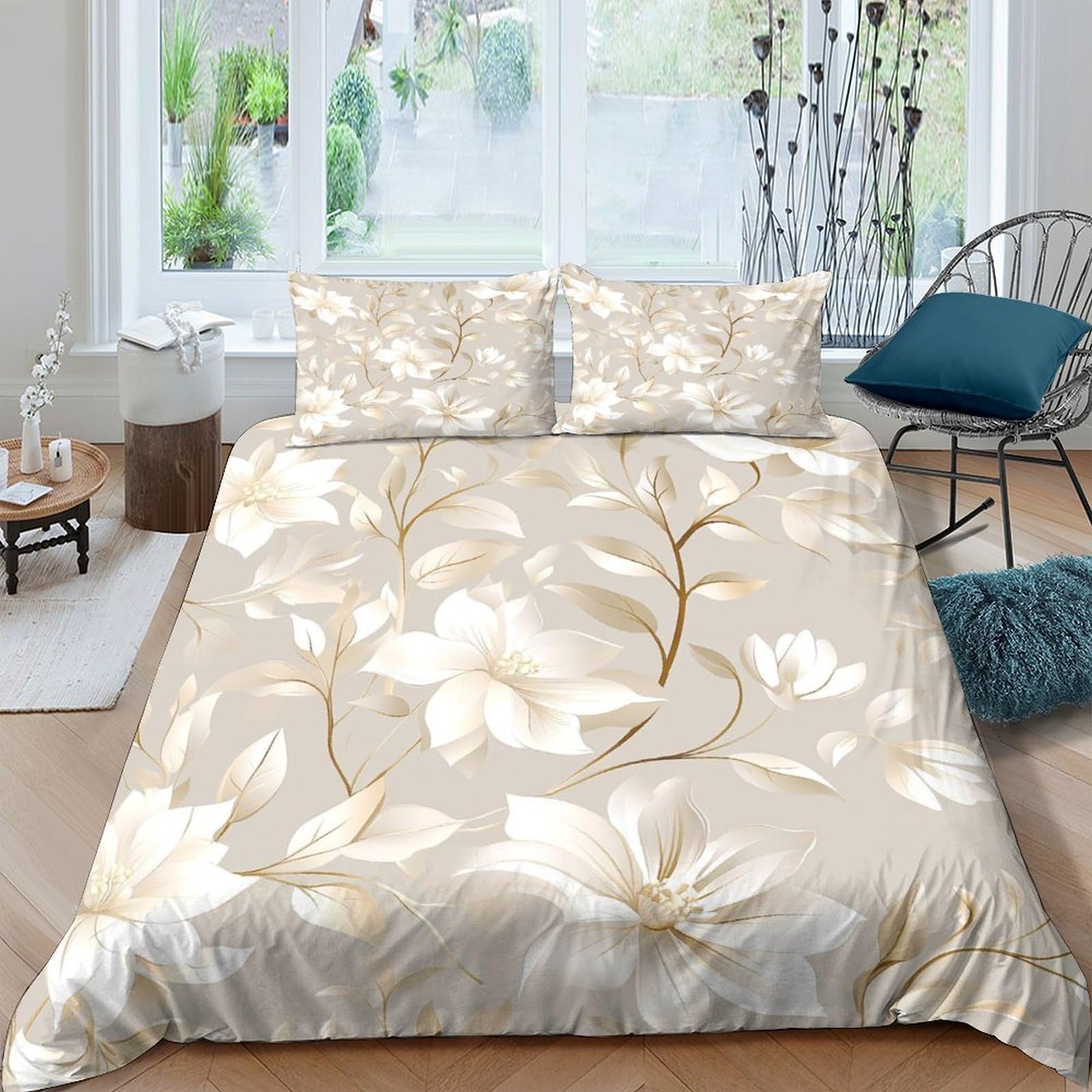 Ctjqhvkz Style-7 3D Printed Cream Magnolia Fitted Sheet Microfiber Soft Floral Ivory Mattress Cover For Bedroom Guest Room Decor Single（135X200cm）
