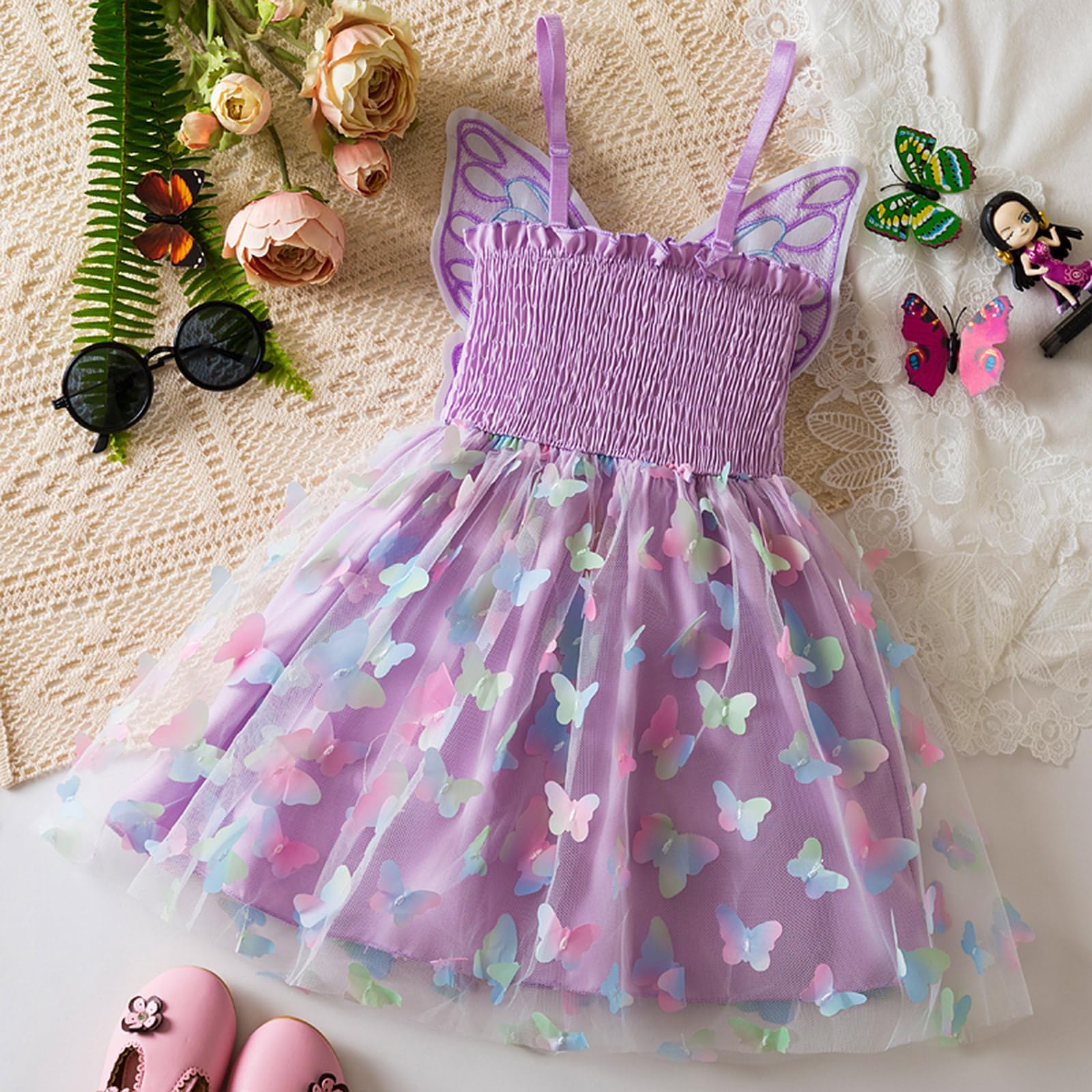 DivingBirds Vestido de niña para bebé, vestido de tul con mariposa, sin mangas, verano, boda, cumpleaños, fiesta festiva, flores, vestidos para niñas de 6 meses a 5 años