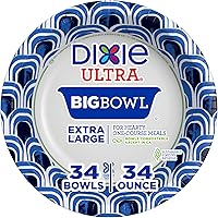 Dixie Ultra 34 oz Extra Large Paper Bowls, 34 Count - Compostable, Microwave Safe, Soak Proof for Soups, Stews & Heavy Meals