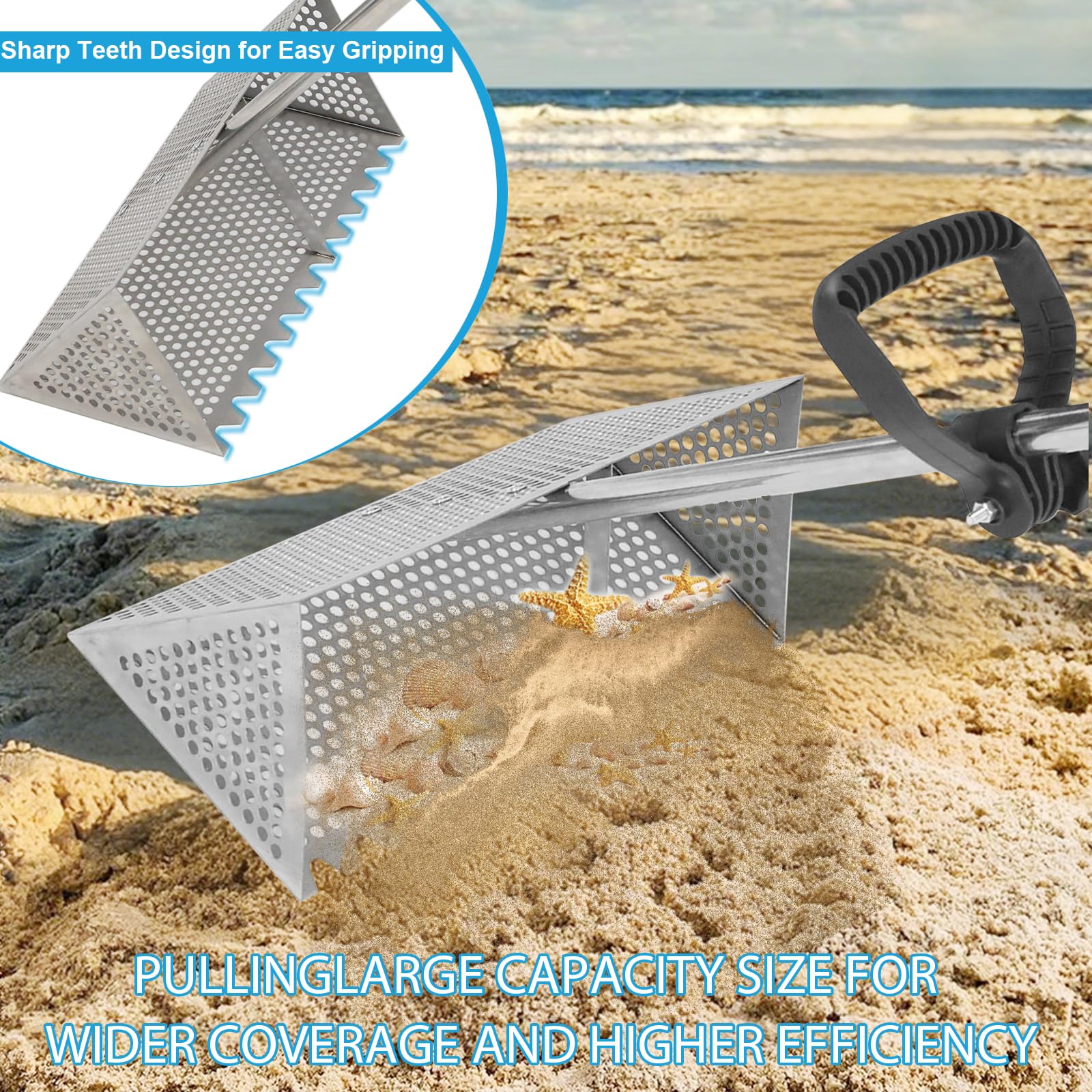 Snapklik.com : Sand Flea Rake Detachable Long Handle Sand Sifter For ...
