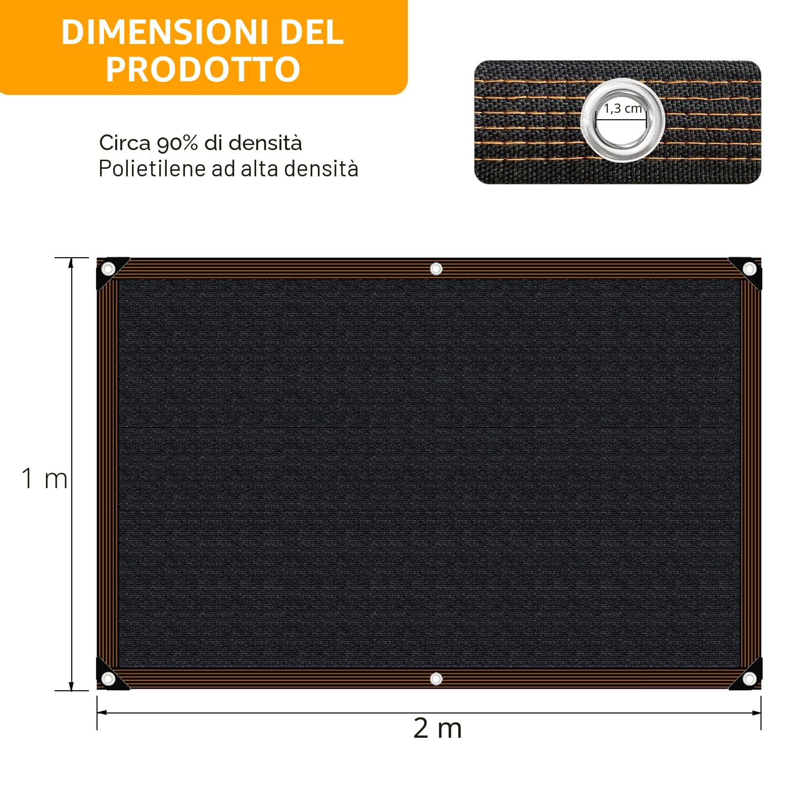 Vela Ombreggiante Rete Ombreggiante Telo Esterno Con Occhielli Resistente Ai Raggi UV 2x1m