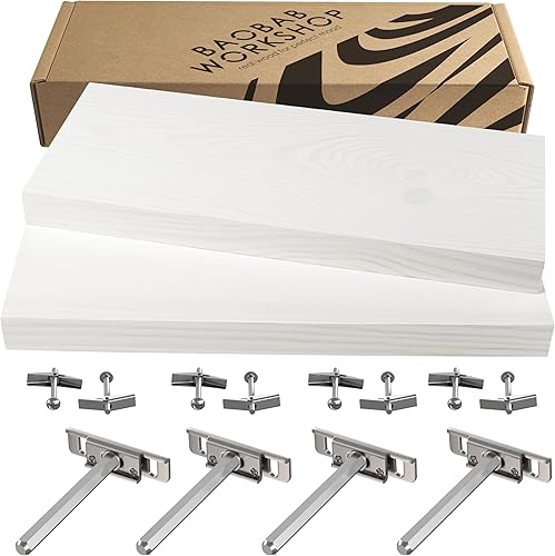 Miniatura 7 de Baobab - Juego de 2 estantes flotantes de madera para taller, diseño rústico hecho en Europa, estantes anchos de madera para la sala de estar, el