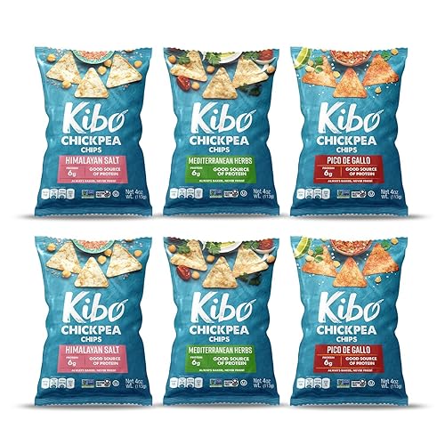 Miniatura 1 de Kibo - Chips de garbanzos  Alto en proteínasfibra, a base de plantas, cert. Sin gluten, sin OMG, vegano, kosher, paquete variado de 3 sabores, 4