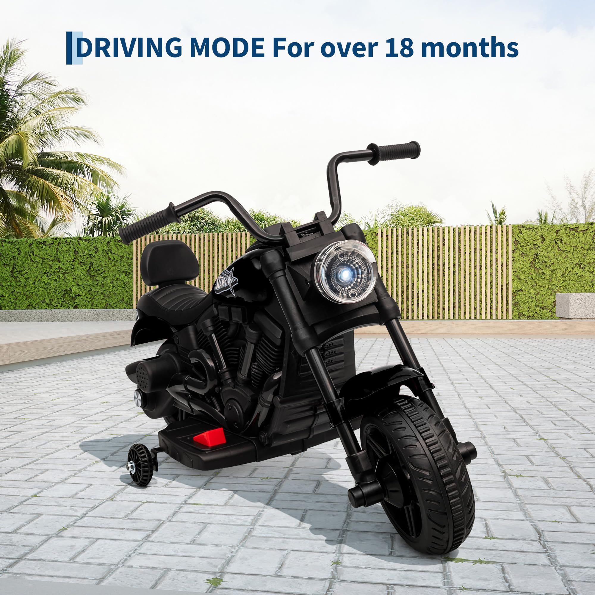 Moto électrique 6V pour Enfants - Batterie 4,5Ah, Stabilisateurs, Lumières Et Musique - Démarrage Progressif, Système De Suspension, Construction Légère - Convient Aux Enfants De 3 à 6 Ans