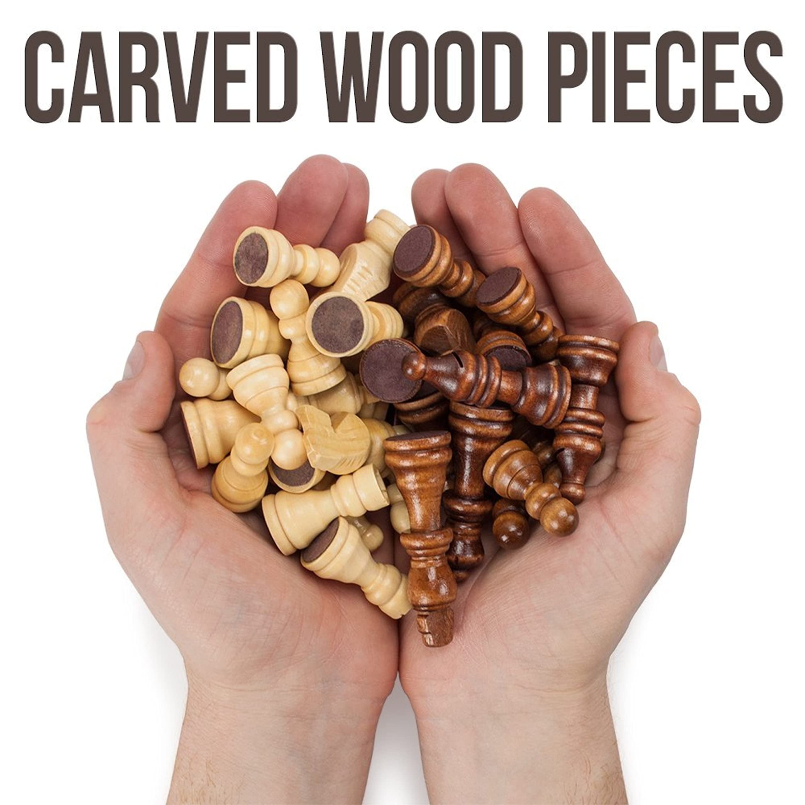 Brybelly Natural Wooden Folding Chess Game with Staunton Wood Carved Pieces, 14-calowy