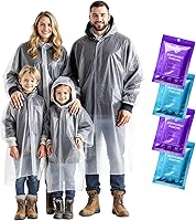 ZENO Disposable Rain Ponchos Family Pack for Adults & Kids - Compact Breathable Clear Ponchos with Hood for Hiking Camping Travel