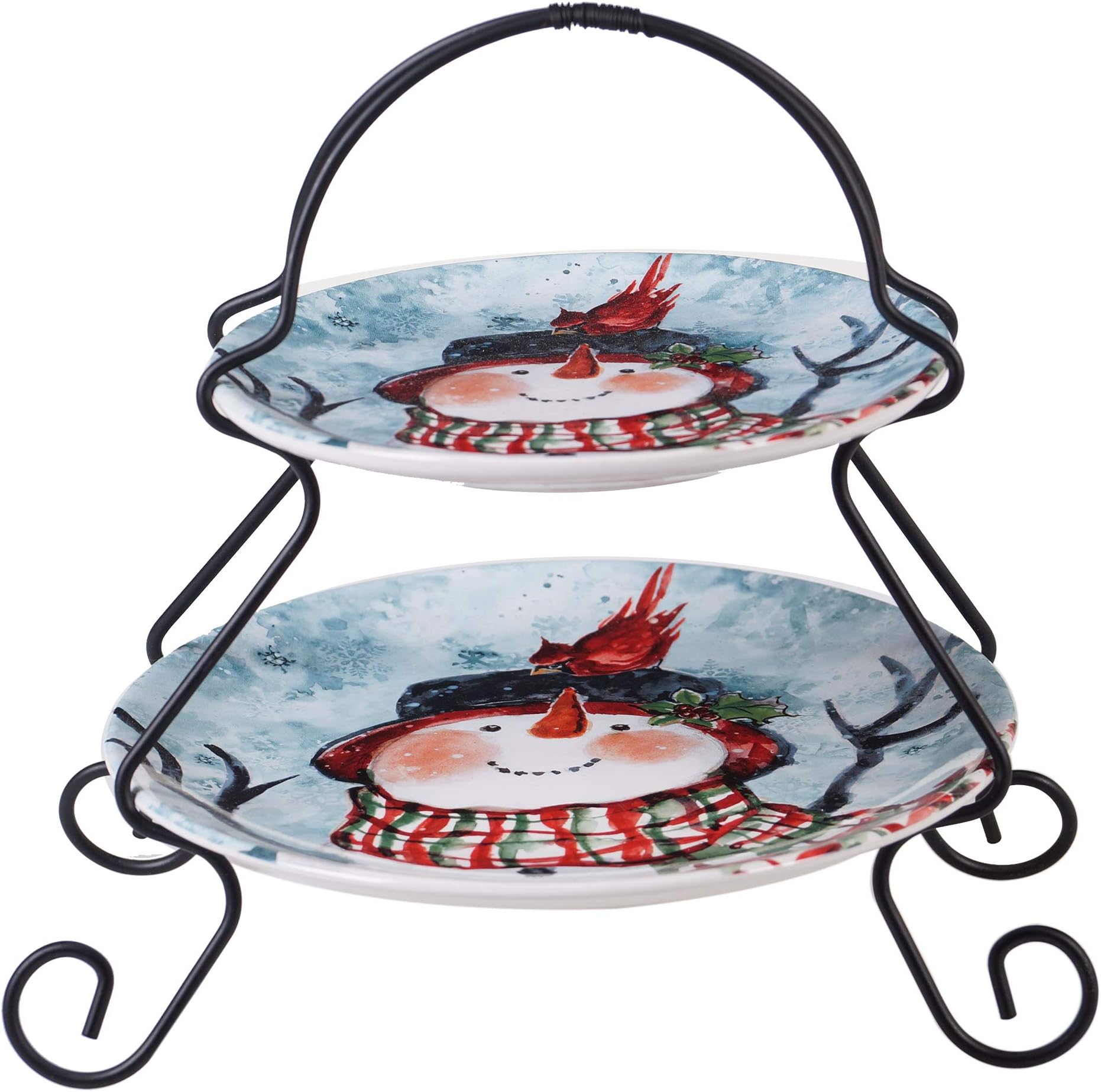 Certified International Watercolor Snowman 2-Tier Server (7" and 9" plate)
