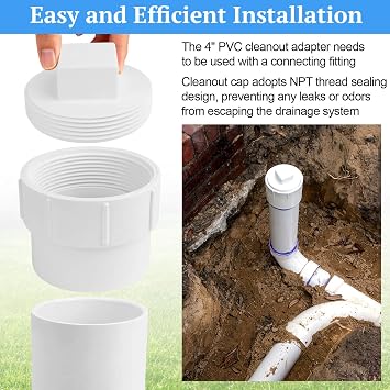 4 PVC Sewer Cleanout Adapter with Plug Pipe Fitting