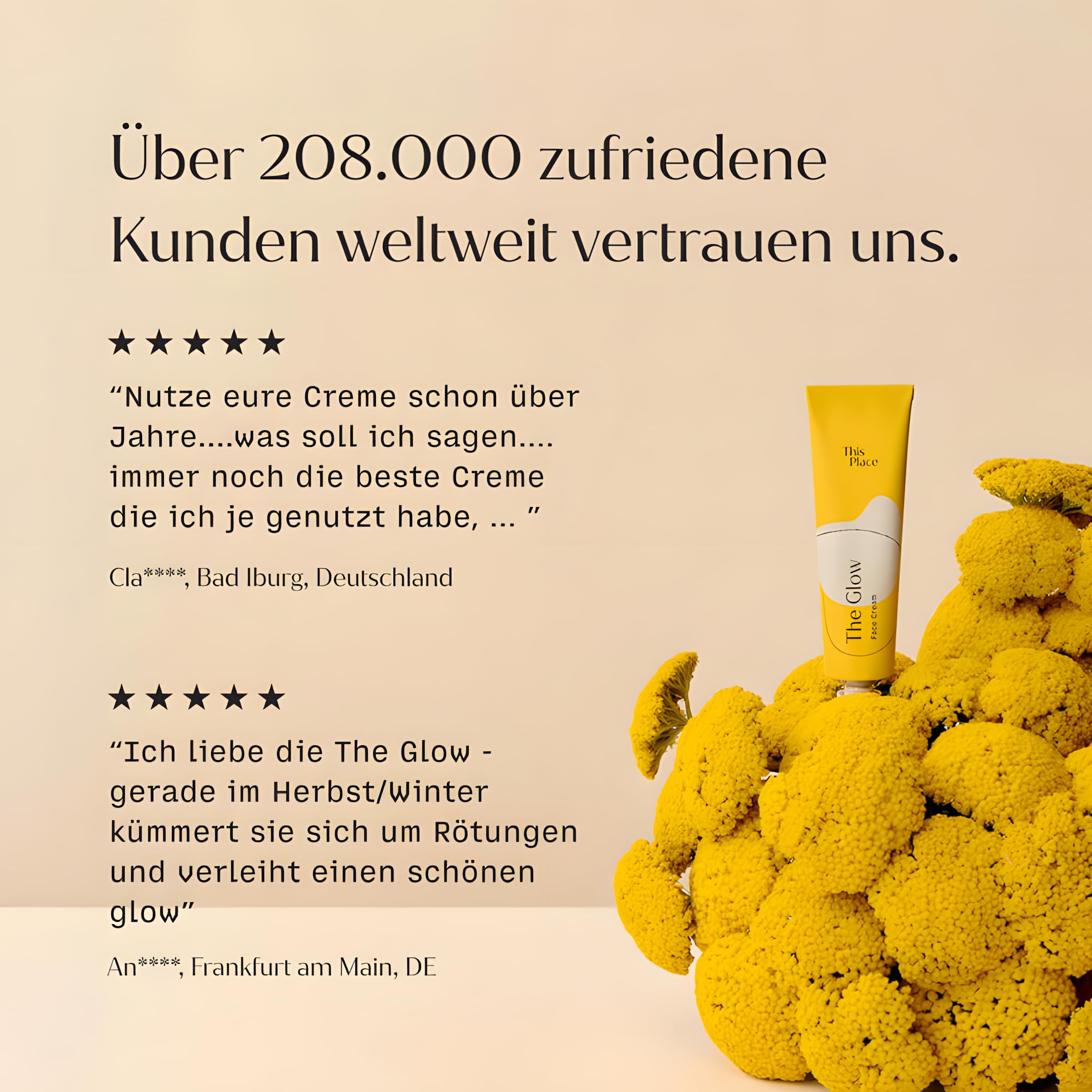 This Place The Glow Set: Gesichtscreme 60ml + 20ml mit Hyaluronsäure | Mit Zimtrinde und Zink, Entzündungshemmende Gesichtspflege für strahlende Haut, Home und Travel Duo