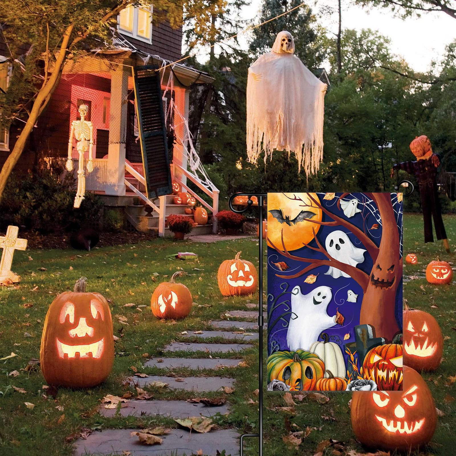 Dacawin Halloween-Gartenflagge – Geist-Motiv, Doppelseitig, 30,5 X 45,7 Cm