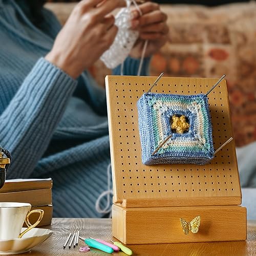 Miniatura 6 de Kit de tabla de bloqueo de ganchillo de madera de haya de alta calidad con 50 pasadores de acero inoxidable, cajón de almacenamiento, soporte