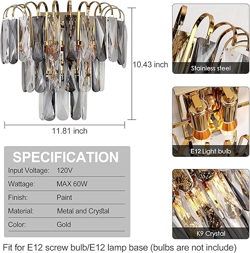Miniatura 3 de Apliques de pared modernos de cristal, lámpara de pared de cristal K9, lámpara de pared dorada para sala de estar, comedor, dormitorio, pasillo,