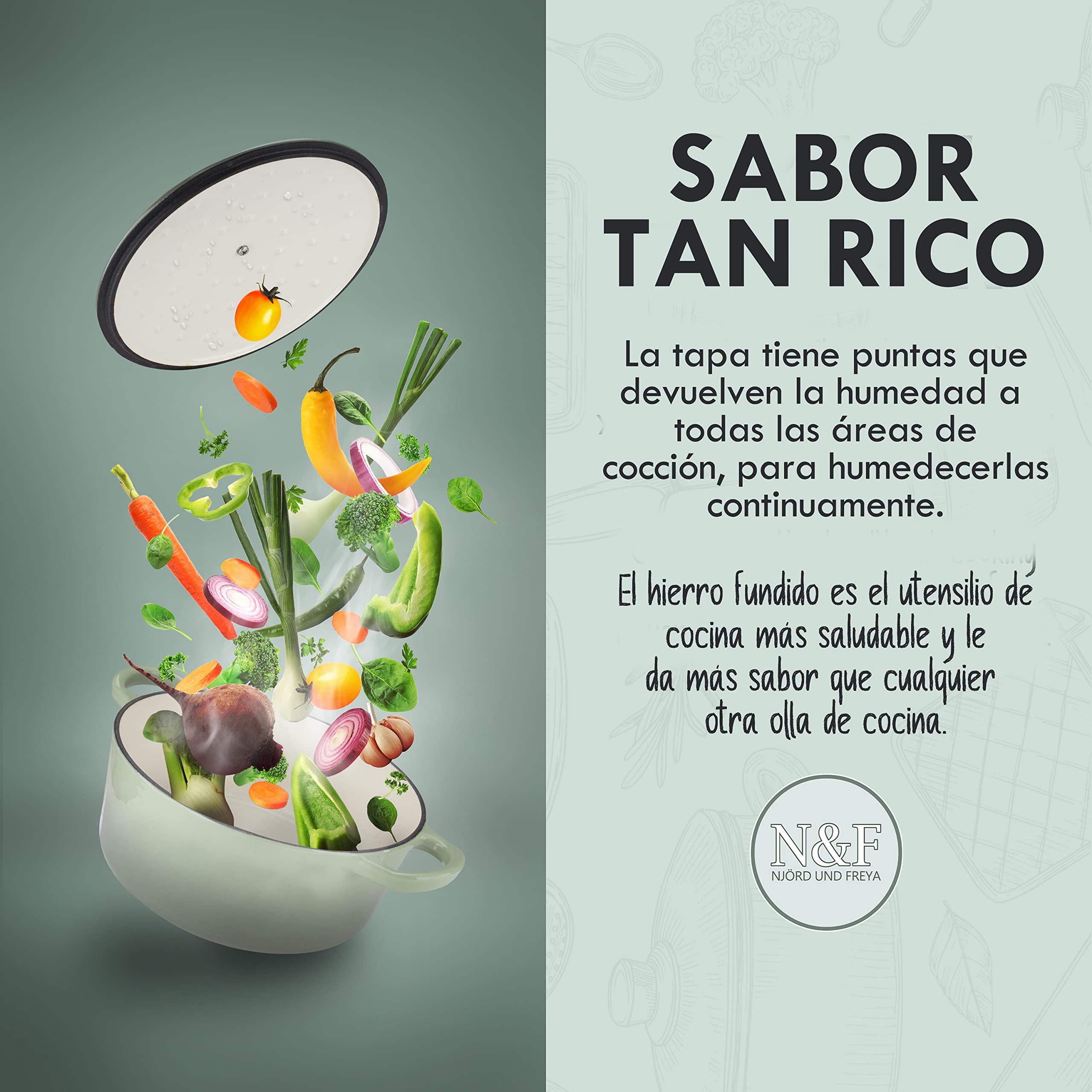 Njörd & Freya - Cazuela de Hierro Fundido, 24 cm de Diámetro, Cacerola con Tapa, Olla de Hierro Fundido, Revestimiento Esmaltado, Apto para Todo Tipo de Cocinas e Inducción