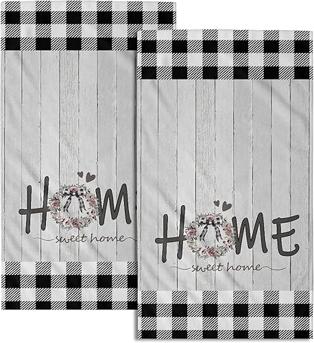 Giwawa Home Sweet Home - Juego de 2 toallas de mano absorbentes a cuadros de búfalo pequeñas, toallas de baño decorativas para cocina, invitados,