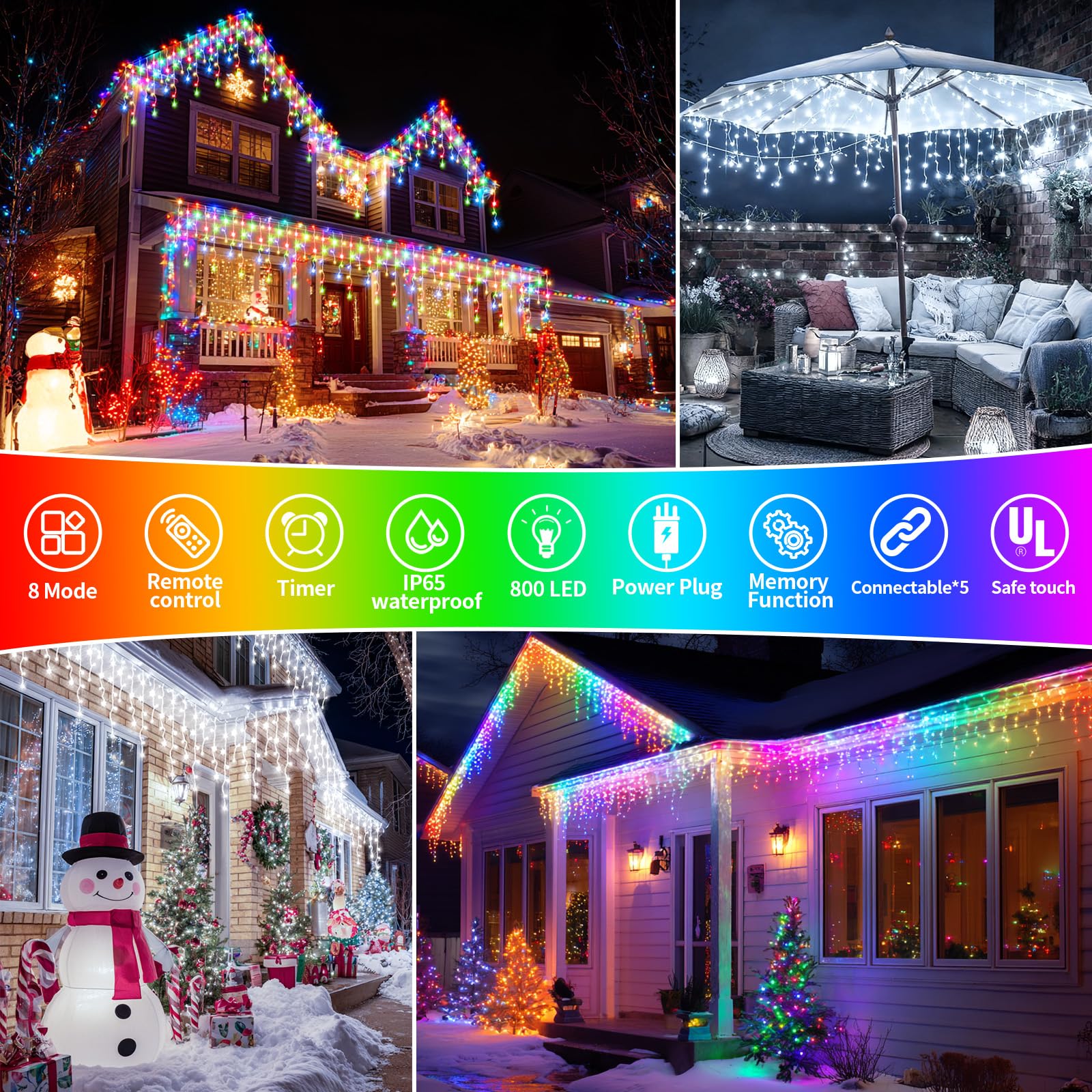 25+5M 800LED Renouvelable Guirlande Lumineuse Extérieure, 3 In 1 Guirlande Noel Extérieure avec 8 Modes, Timer, Fonction Mémoire Rideau Lumineux Noë, pour intérieur extérieur Deco Noel Extérieur