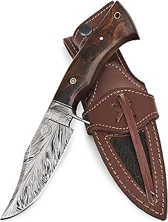 BIGCAT ROAR Handmade Damascus Hunting Knife - Bushcraft Fixed Blade Hunting Knife with Sheath and Walnut Wood Handle - 25.4 cm EDC Skinning Knife - Bladesmith Pride