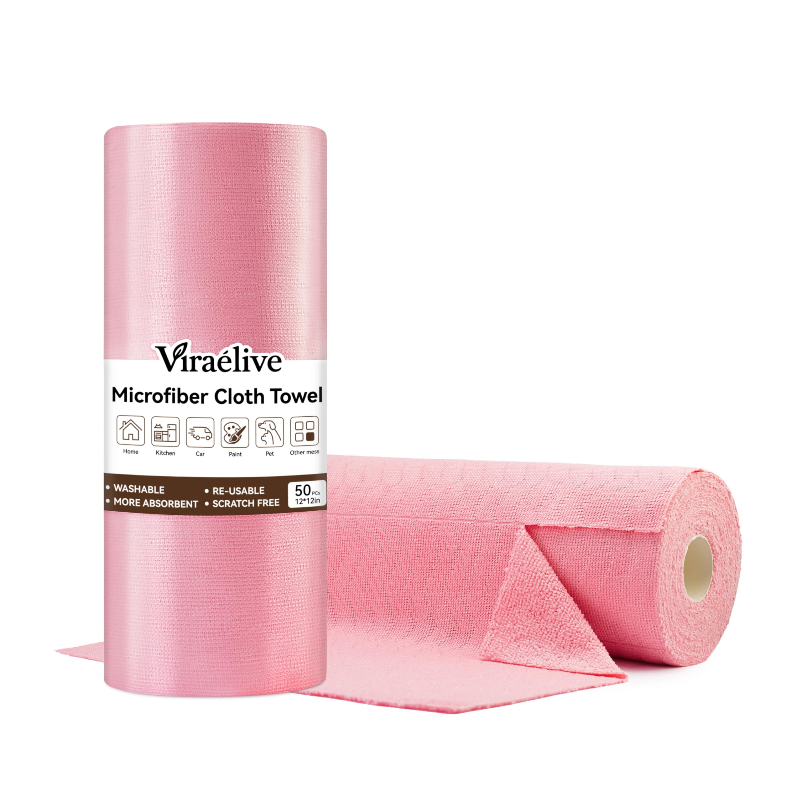 Microfiber Cleaning Cloth Roll 50-Count Absorbent Reusable Durable Lint-Free Scratch-free Towels Dish Rags for Home Workshop Screens Paper