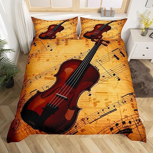 Miniatura 1 de Juego de funda de edredón de violín 3D, tamaño matrimonial, juegos de ropa de cama de 3 piezas para niños, niñas, niños, adolescentes, decoración de