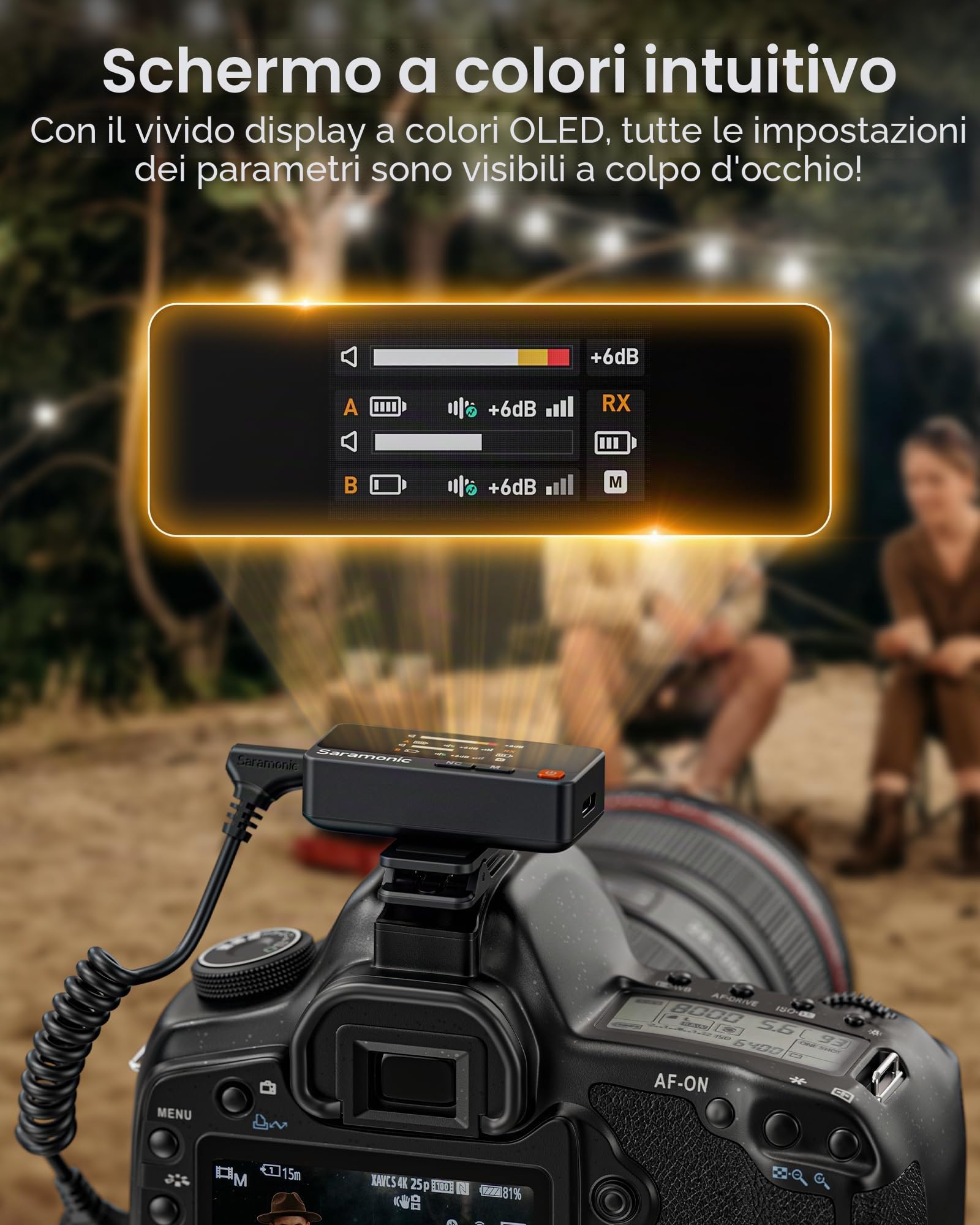 Saramonic Air Microfono Lavalier Wireless con Custodia di Ricarica, Microfono Esterno Ø9,7 mm, 48 kHz/24 Bit, 90 dB SNR, Mini Microfono a Clip USB-C per iPhone Serie 15/16