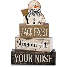 Moucuny 4 Pcs Winter Table Decor Wooden Snowman Black and White Winter Tiered Tray Decor Rustic Decorative Snowman Block Sign Gifts Christmas Centerpiece Rustic Christmas Decorations for Home Kitchen