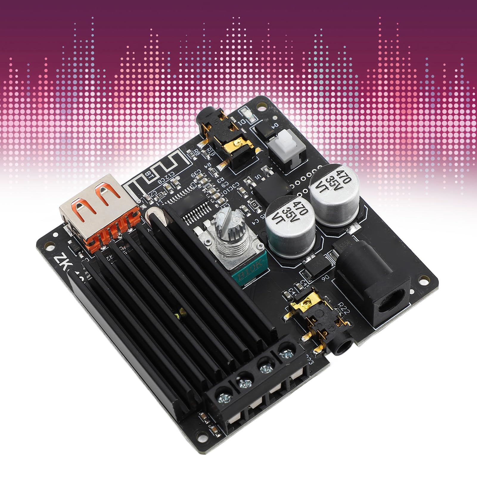 ZK 1002M Mini Digitaler Leistungsverstärker, Dualkanal Stereo Sound, DC5-24V Spannungsbereich, Bluetooth 5.0 Empfänger, 20-200W 4-8Ω Kompatibilität, DIY Lautsprecher System Modul