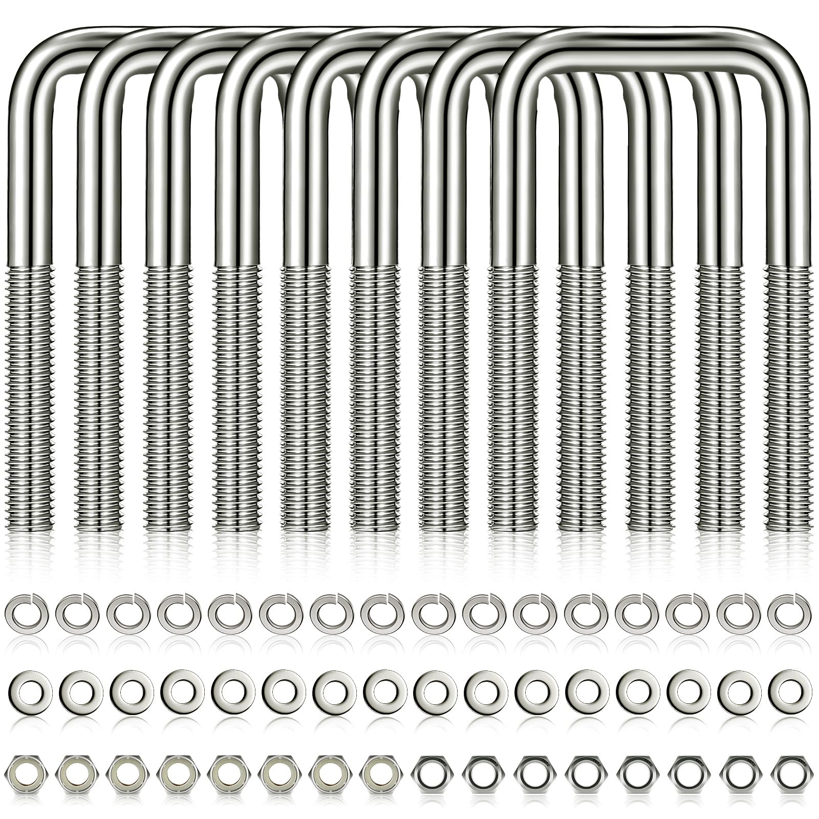 8 Pcs Hotop 304 Stainless Steel Square U-Bolt Boat Trailer U-Bolts with Washers and Nuts l Heavy Duty U Bolt for Sailboat Trailer Automobiles