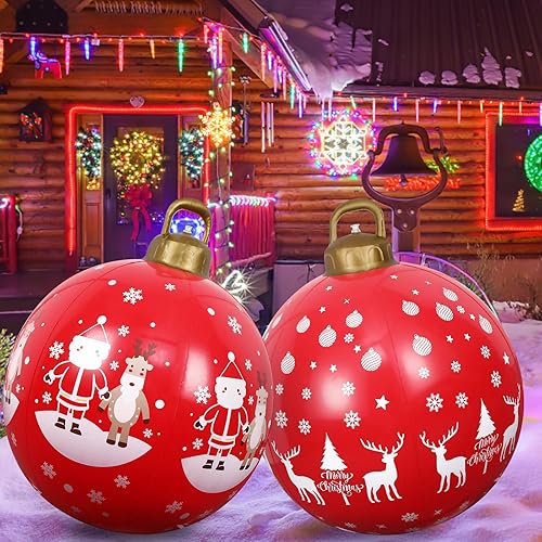 2 bolas inflables de Navidad de 24 pulgadas, decoración de PVC de color rojo con texto en inglés "Merry Christmas" para exteriores, extra grande, disponible en Yaxa Mexico