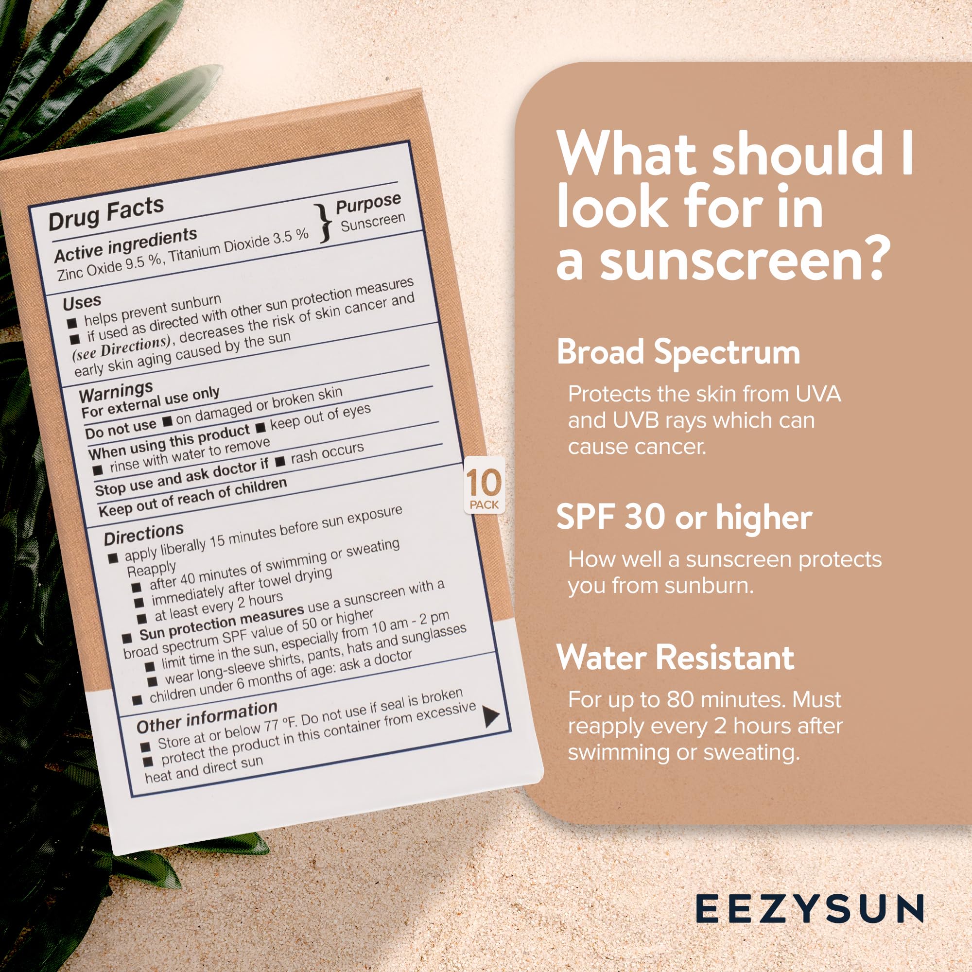 Mineral SPF 50 podróżne opakowanie z filtrem przeciwsłonecznym, 10 szt., nasycone aloesem, wegańskie i bezpieczne dla raf, szerokie spektrum, nietłuste i naturalne, z ochroną UVA/UVB, 0,27 FL OZ na