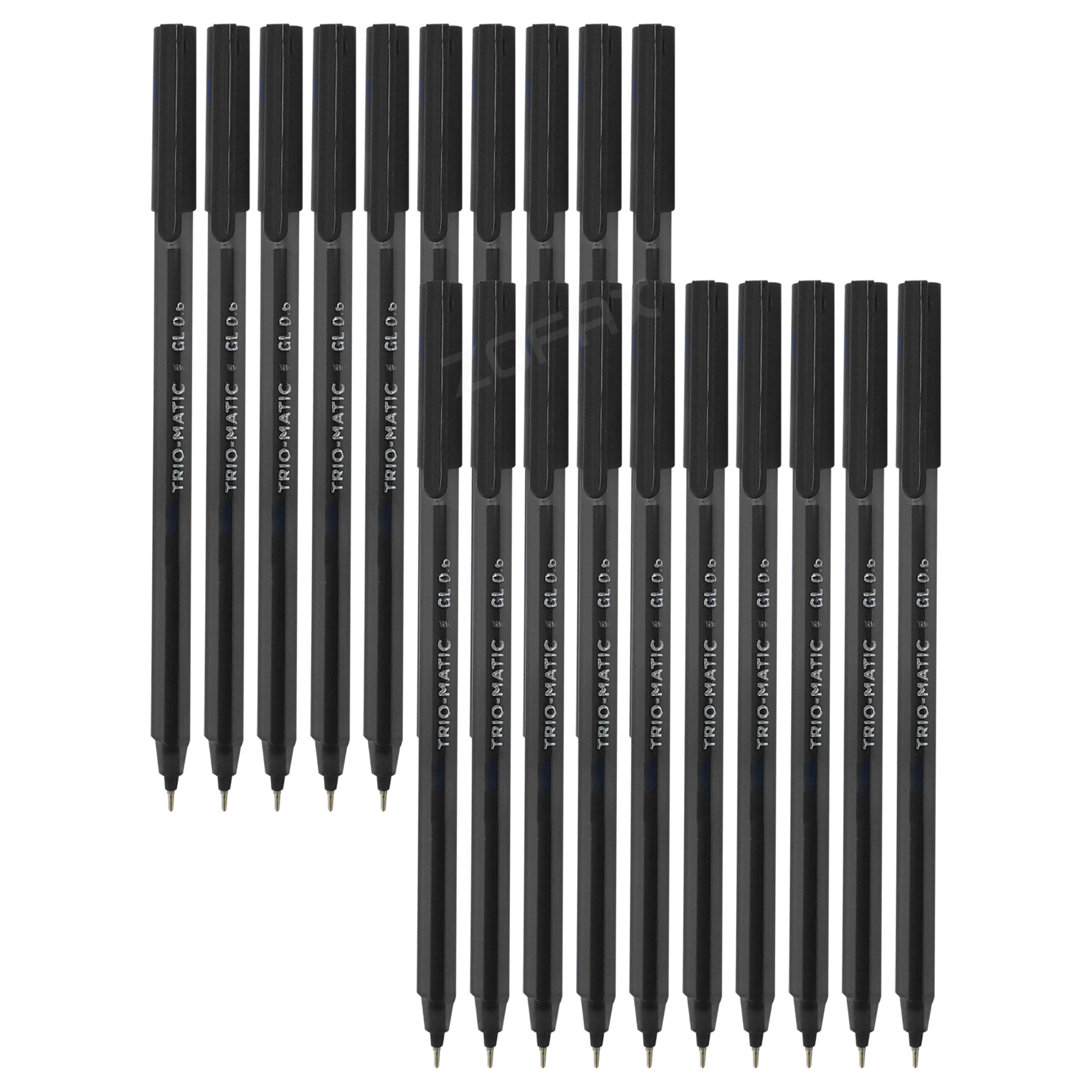 TRIOMATIC+ Ballpoint Pens, BLACK, Fine Point (0.7mm), Pack of 20, Multipack, Trio Grip Ball Pens, Perfect for School Home Office Use, iZOFAX