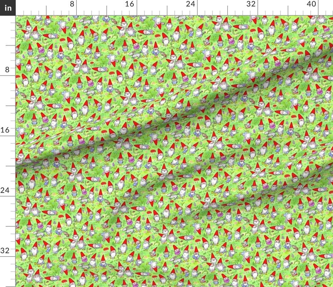 Spoonflower Fabric - Spring Gnomes Flower Rabbits Mice Red Green Fairy Tale Printed on Petal Signature Cotton Fabric by The Yard - Sewing Quilting Apparel Crafts Decor