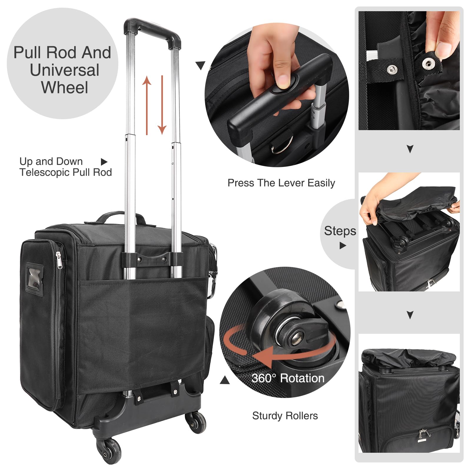 Rolling Kosmetikkoffer, Friseur Reisetasche mit 4 Rädern, Wärmedämmung volle Schicht, justierbare Teiler, Haar Werkzeuge und Kosmetik Speicher Organizer Trolley Koffer Make-up Warenkorb