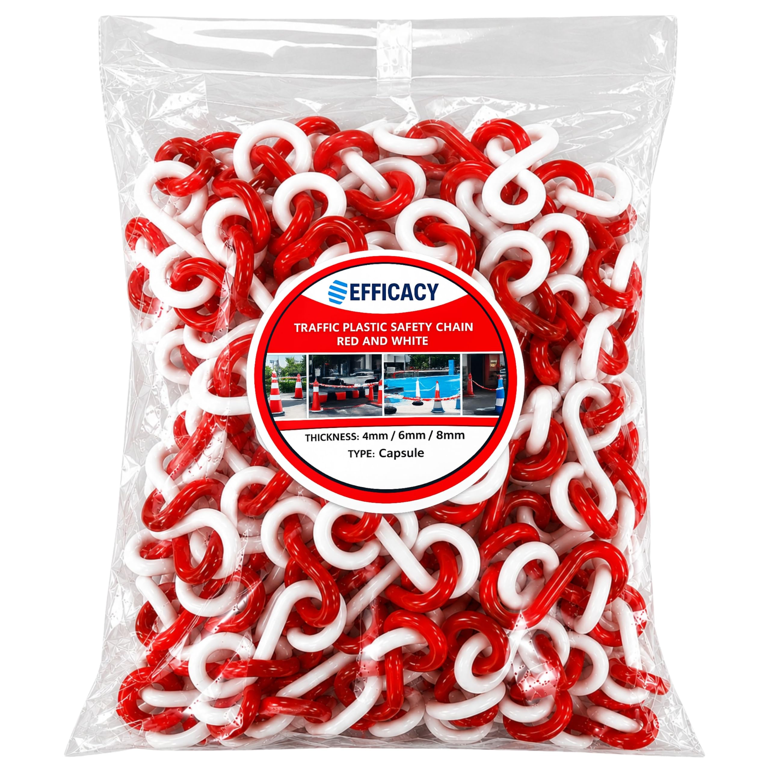 Efficacy PVC Safety Barrier Cone Chain for Construction Lots | Red and White Traffic Safety Barricading's Safety Chain 8mm(20 Meter)| Parking Chain for Traffic Control and Road Safety-image-43