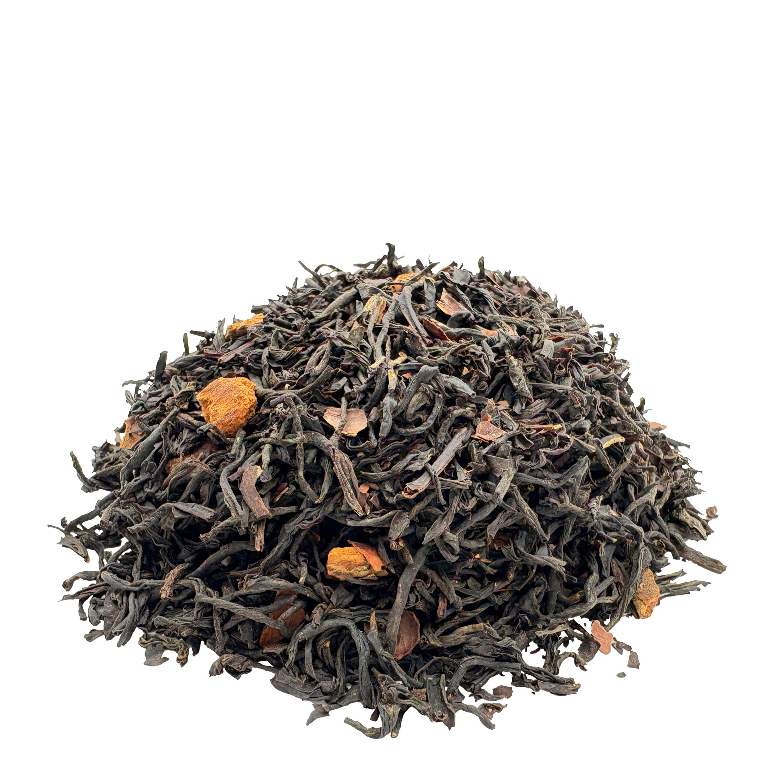 Schwarztee Smokey Earl Grey mit Kakao-Bergamotte-Zimt-Geschmack, würzig, kräftig, rauchig, zimtig, bergamottig, kakaoig, frisch abgefüllt